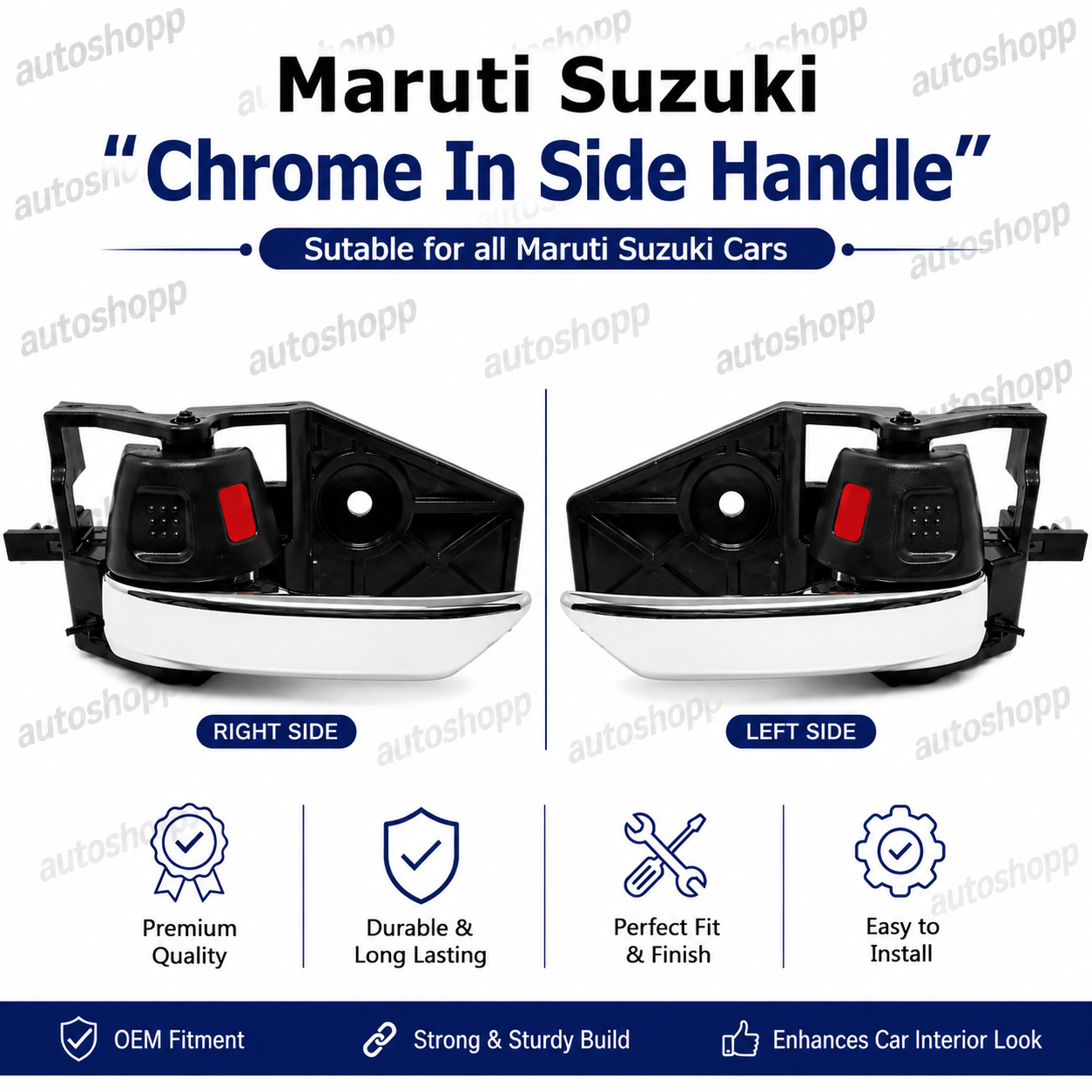 Maruti Suzuki Genuine Chrome Inside Door Handle (PAIR-LH / RH)