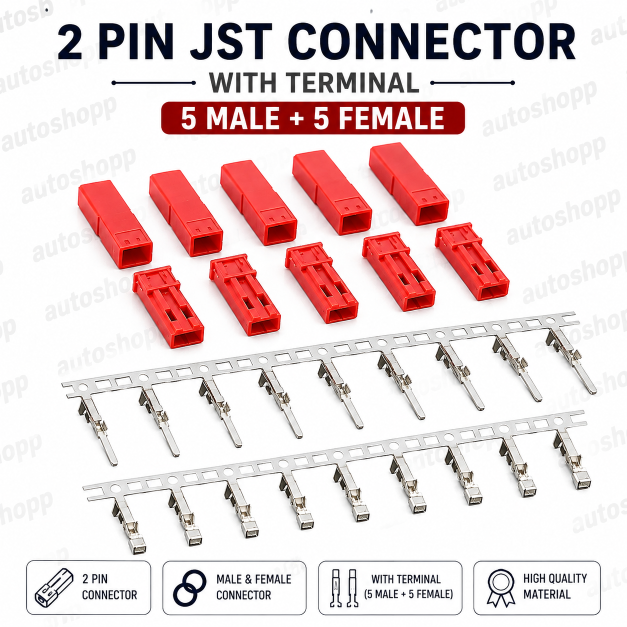 2 PIN JST CONNECTOR SET OF 5